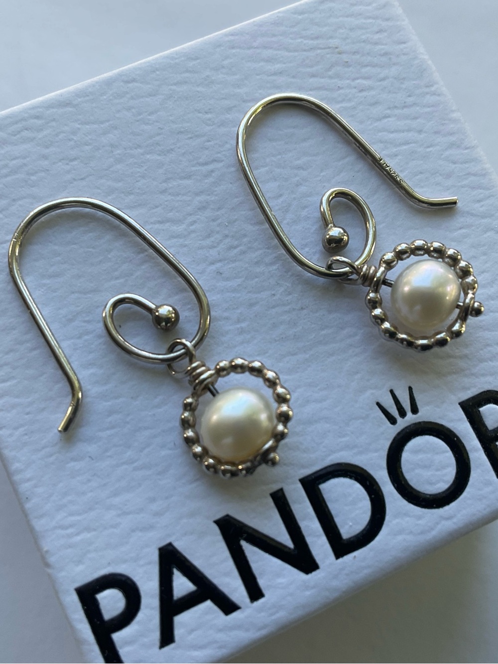 Pandora Sterling Silver Pearl Drop Earrings - White